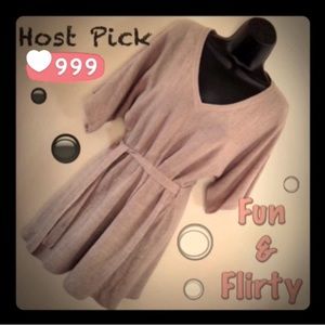 Oversized Warm V Neck Little Tan Tie Sweater Dress